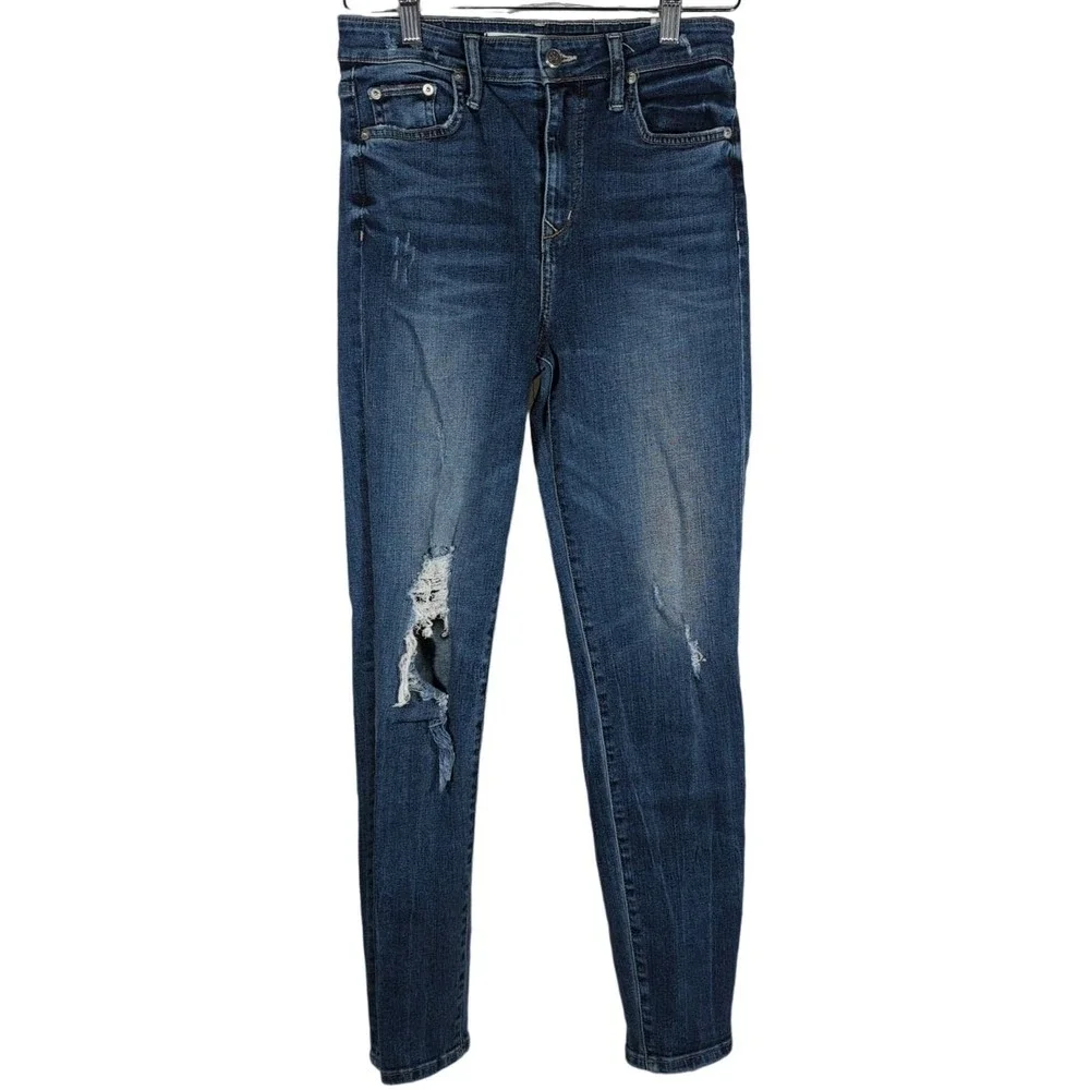 LOVERS + FRIENDS Mason High Rise Skinny Jeans Larchmont‎ Blue Distressed Size 28